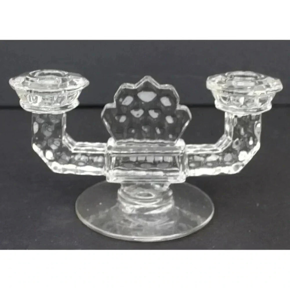 VINTAGE Antique Victorian Glass 2 ARM CASTLE Medieval Gothic CANDLESTICK HOLDER - Picture 1 of 3